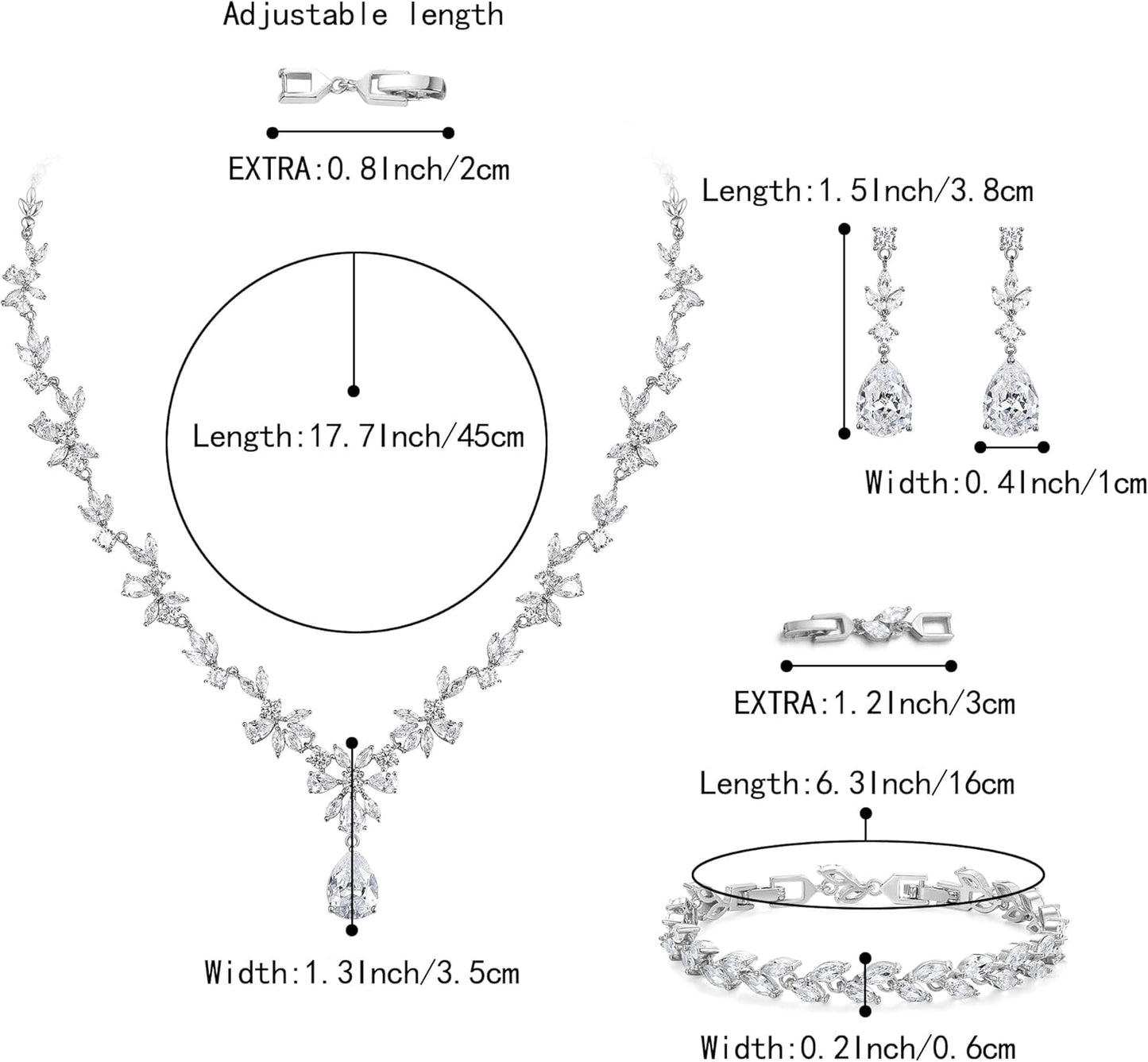 BriLove Gorgeous Wedding Jewelry Set for Women Bridal Cubic Zirconia Marquise Teardrop Leaf Cluster Y-Necklace Dangle Earrings Link Bracelet