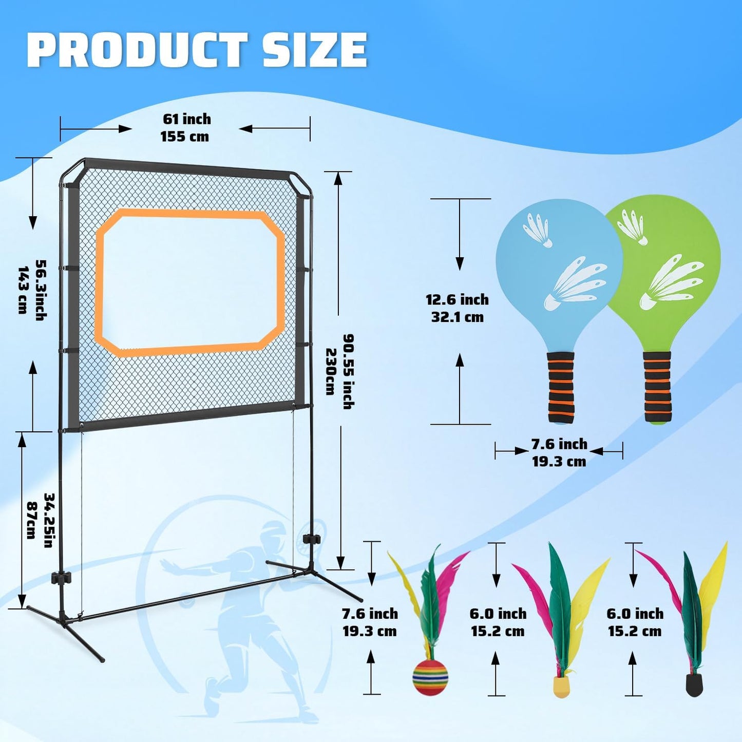 MOLACHI Paddle Game with Net, Giant Yard Shuttlecocks Game Set,Like Badminton Nets, Indoor & Outdoor Friendly Backyard Activities Games for Adults and Family