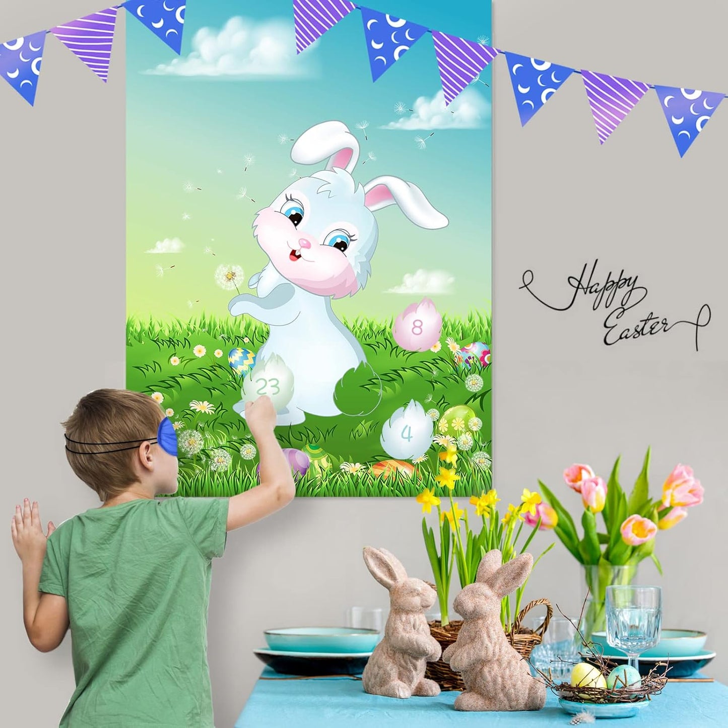 NEBURORA Pin The Tail on The Bunny with 24Pcs Bunny Tails, Happy Easter Party Game for Kids Party Decoration Supplies