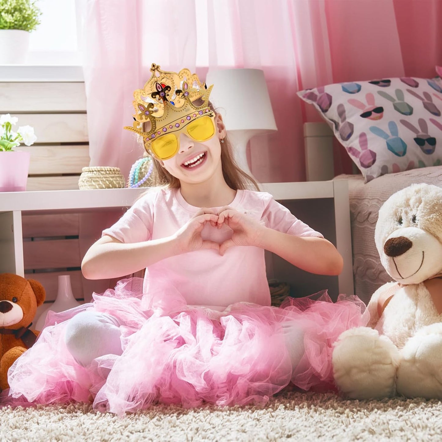 12pcs Party Gift Crown Glasses Adjustable King Crown Hat Crown Sunglasses Crown funny glasses for Party Photo Props Kids Party King Queen Prince Princess Costume Accessories Dress-Up Supplies