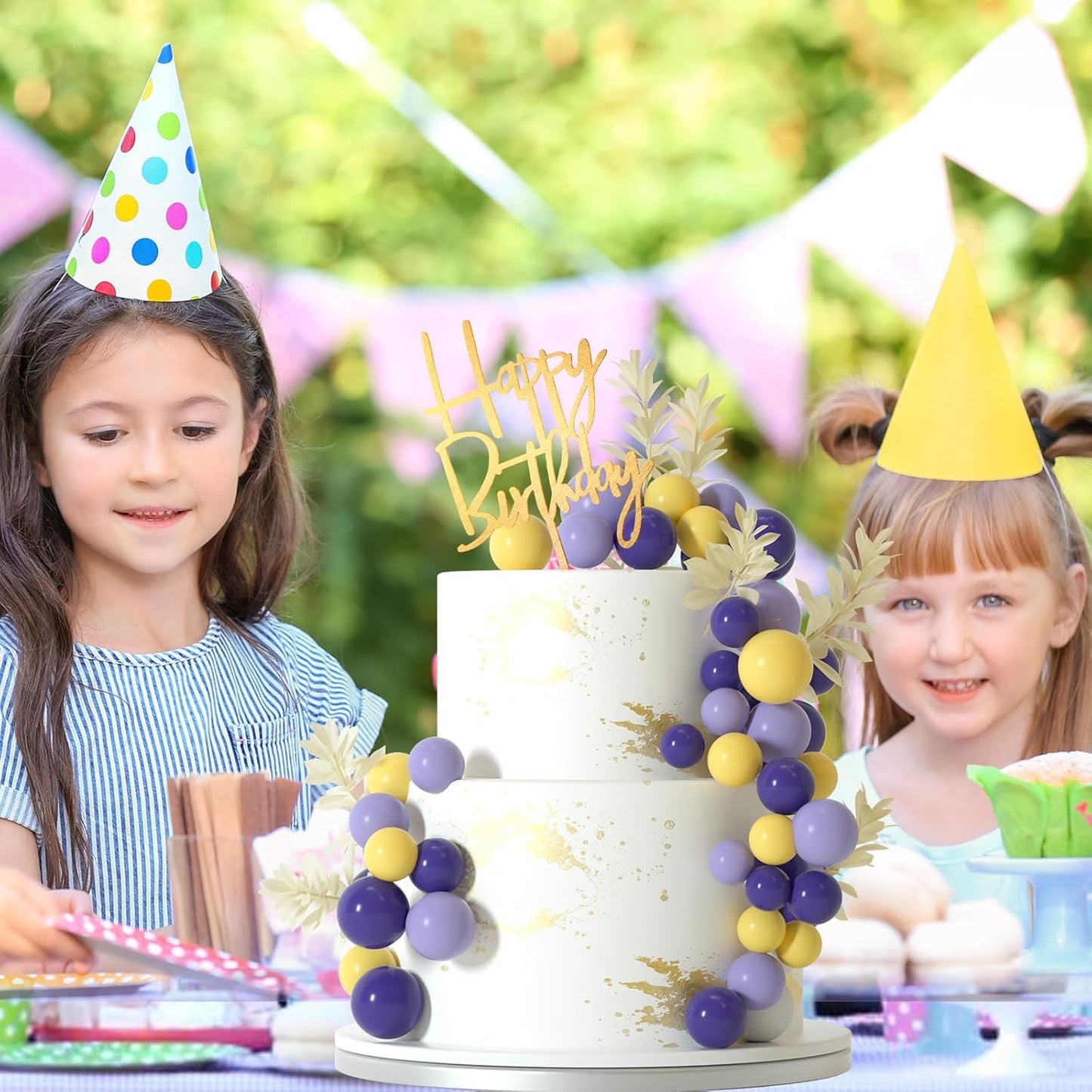 MIAHART Ball Cake Toppers Boho Grass Cake Topper Ball Cake Insert Decoration for Birthday Wedding Baby Shower Party Decorations Boho Themed Party Supplies (Purple,yellow,light purple)
