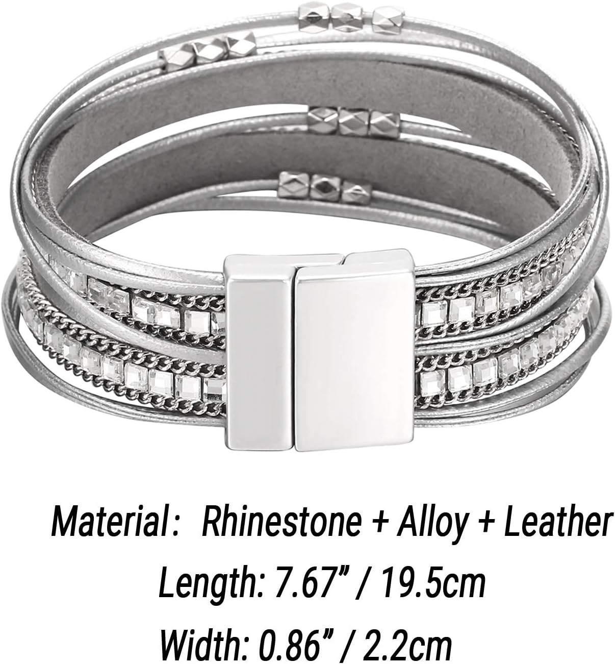 Fesciory Leather Wrap Bracelets for Women, Boho Leopard Multi-Layer Crystal Beads Cuff Bracelet Jewelry