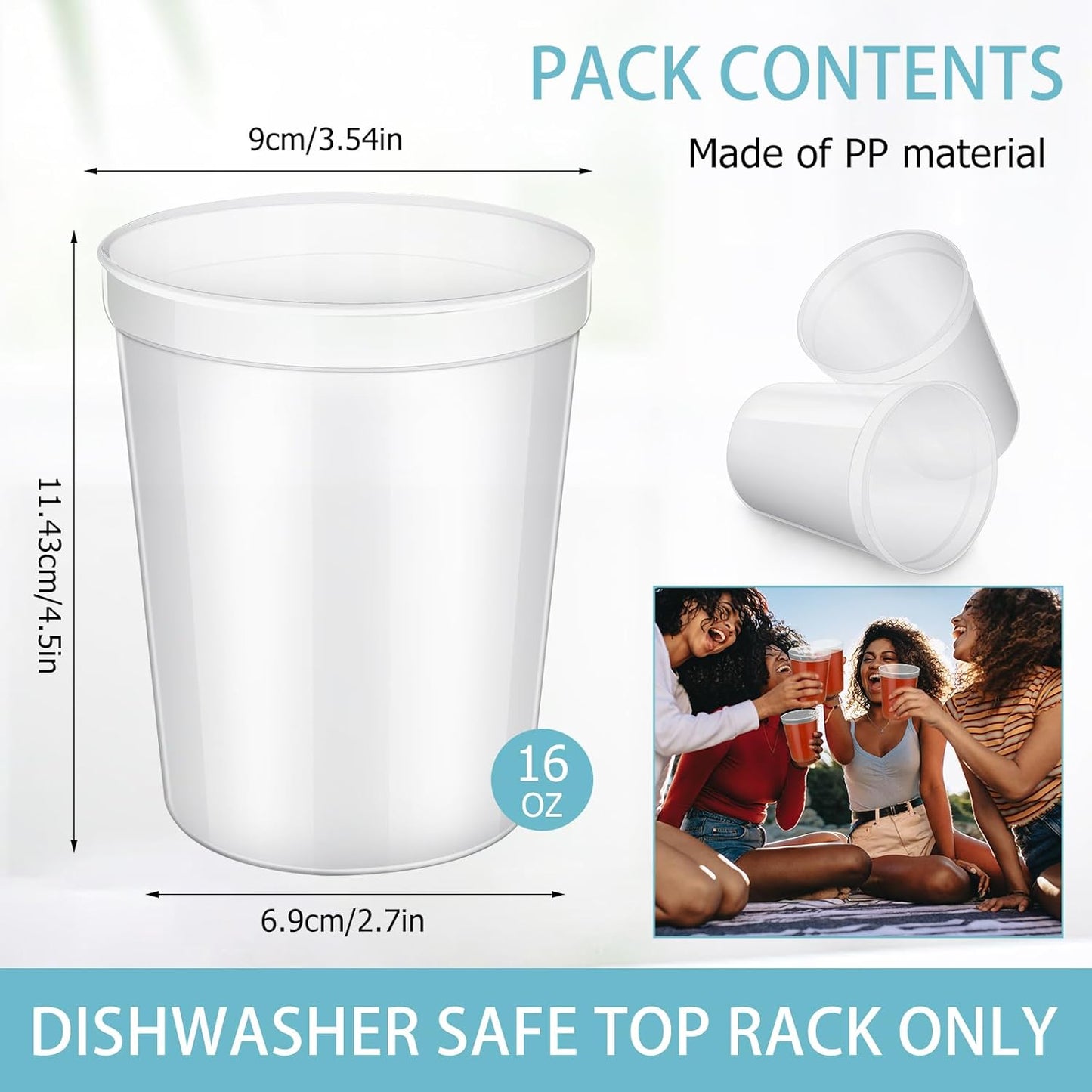 Yungyan 100 Pack 16oz Stadium Cups Reusable Plastic Cups Blank Drink Tumblers for Parties, Events, DIY Projects, 4.5 x 3.54 x 2.72 Inch (Clear)