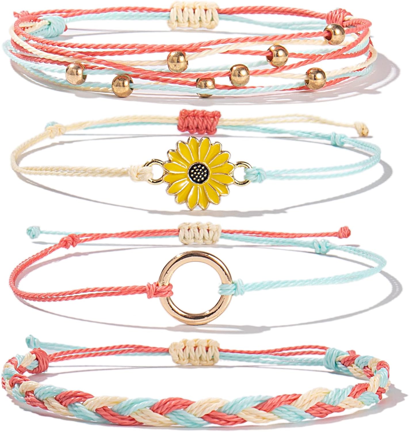 FANCY SHINY Sunflower String Bracelet Boho Braided Rope Wrap Bracelets Cute Summer Beach Surfer Jewelry for Women Christmas Gifts