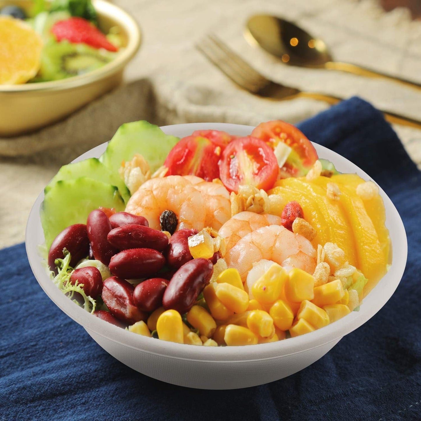 Nervure 120 Pack Biodegradable Paper Bowls - 24 oz. Compostable Disposable Bowls Made by 100% Sugar Cane Fibers - Perfect for Cereal, Salads and Soups