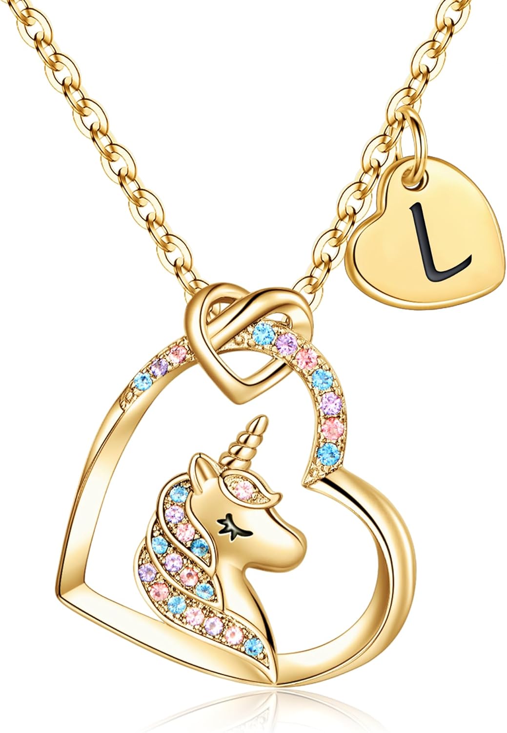 Hidepoo Stocking Stuffers for Teen Girls Kids - Colorful CZ Heart Pendant Initial Unicorn Necklaces for Girl Jewelry Birthday Gift Christmas Gifts for Grandkids Girls Kid