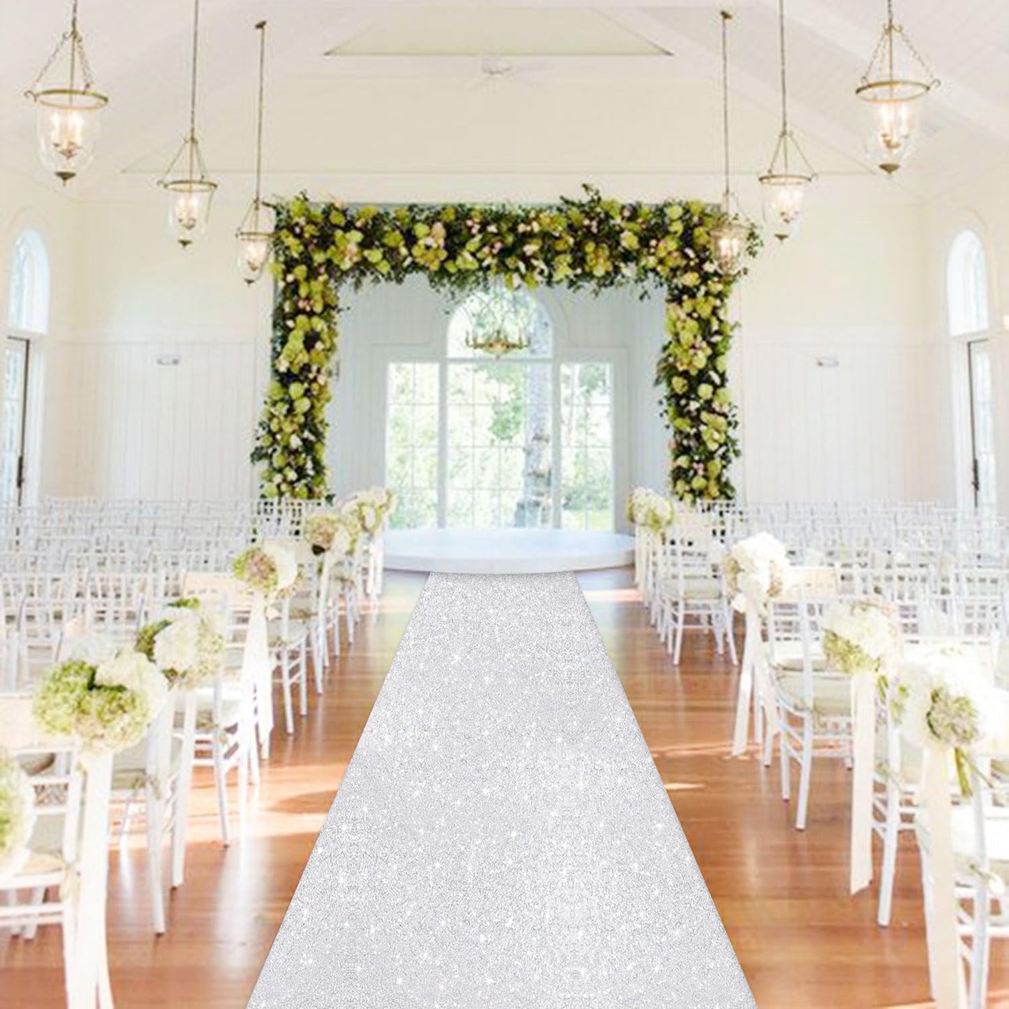 FUHSY Aisle Runners Silver Carpet Runner for Prom 4FT x 15FT Sparkly Wedding Runway Rug with Carpet Tapes Sequin Wedding Runner Aisle for Party Aisles Decorations