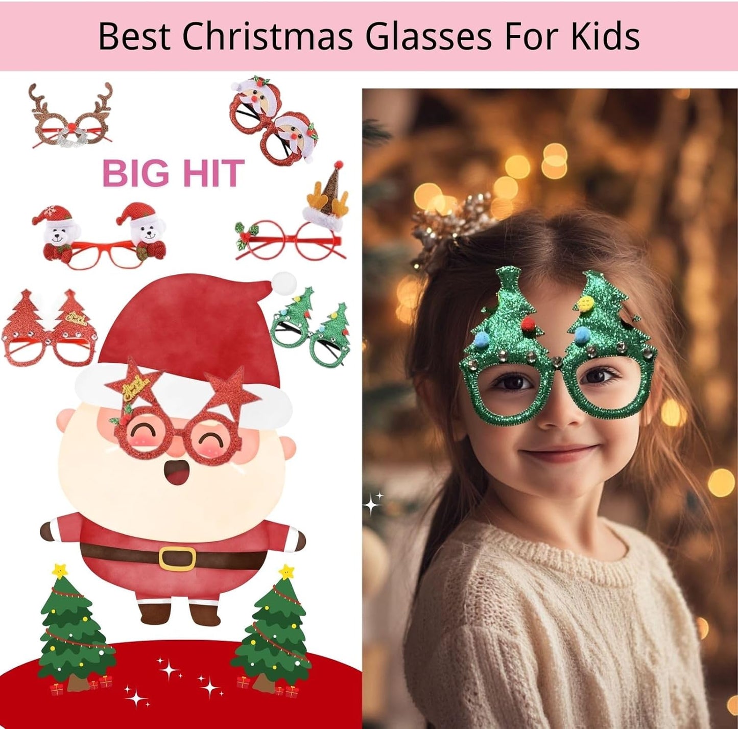 SEVEN STYLE 16 PCS Christmas Holiday Glasses for Kids & Adults,Cute Christmas Glasses Frames,Fun Christmas Party Favors Festive Decorations & Trinkets, Perfect for Goodie Bag Stuffers ，Photos booth