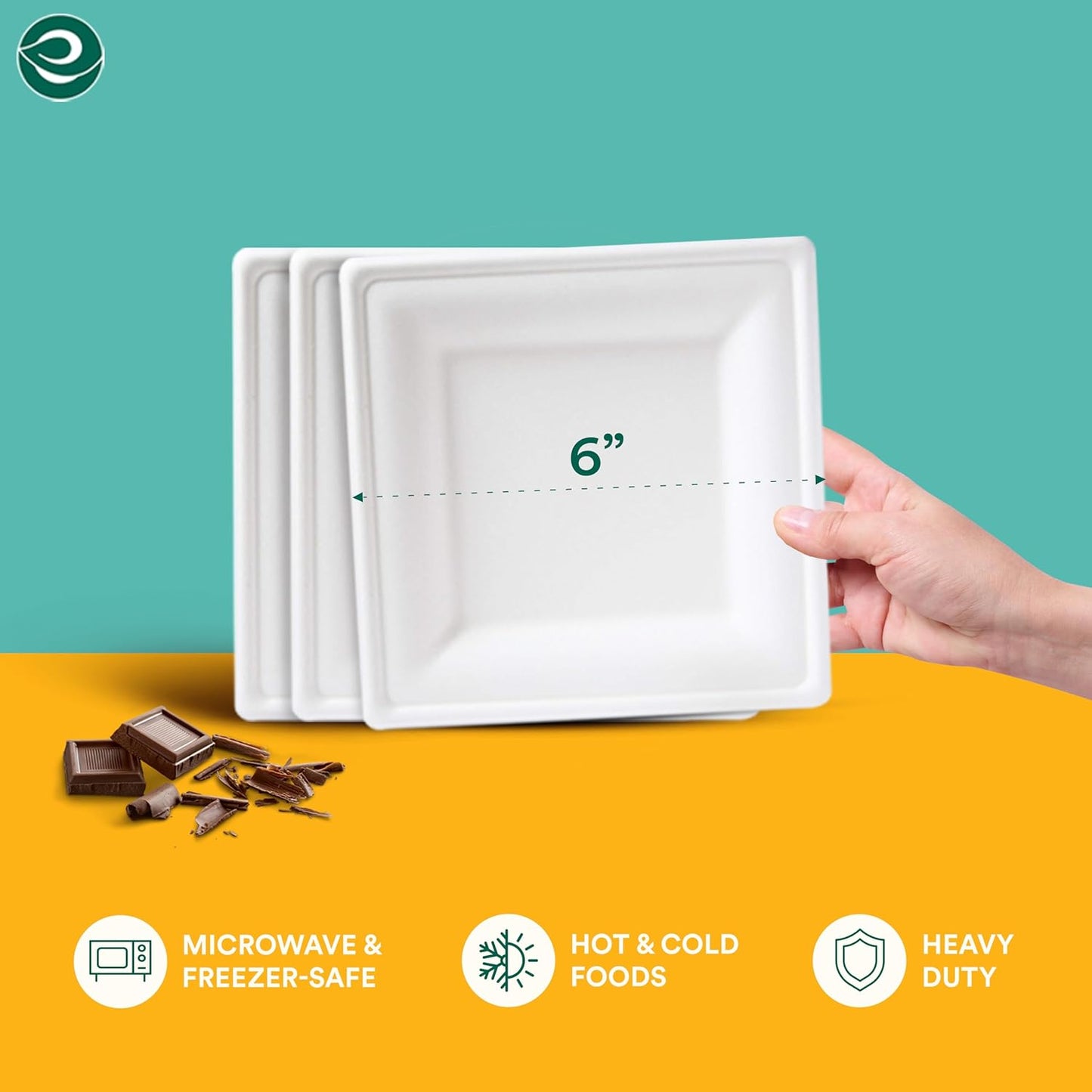 ECO SOUL Compostable Paper Plates 6 Inch (200 Count) Heavy Duty Disposable Dessert Plates, Eco-Friendly Sugarcane Bagasse Small Plates For Appetizer- White