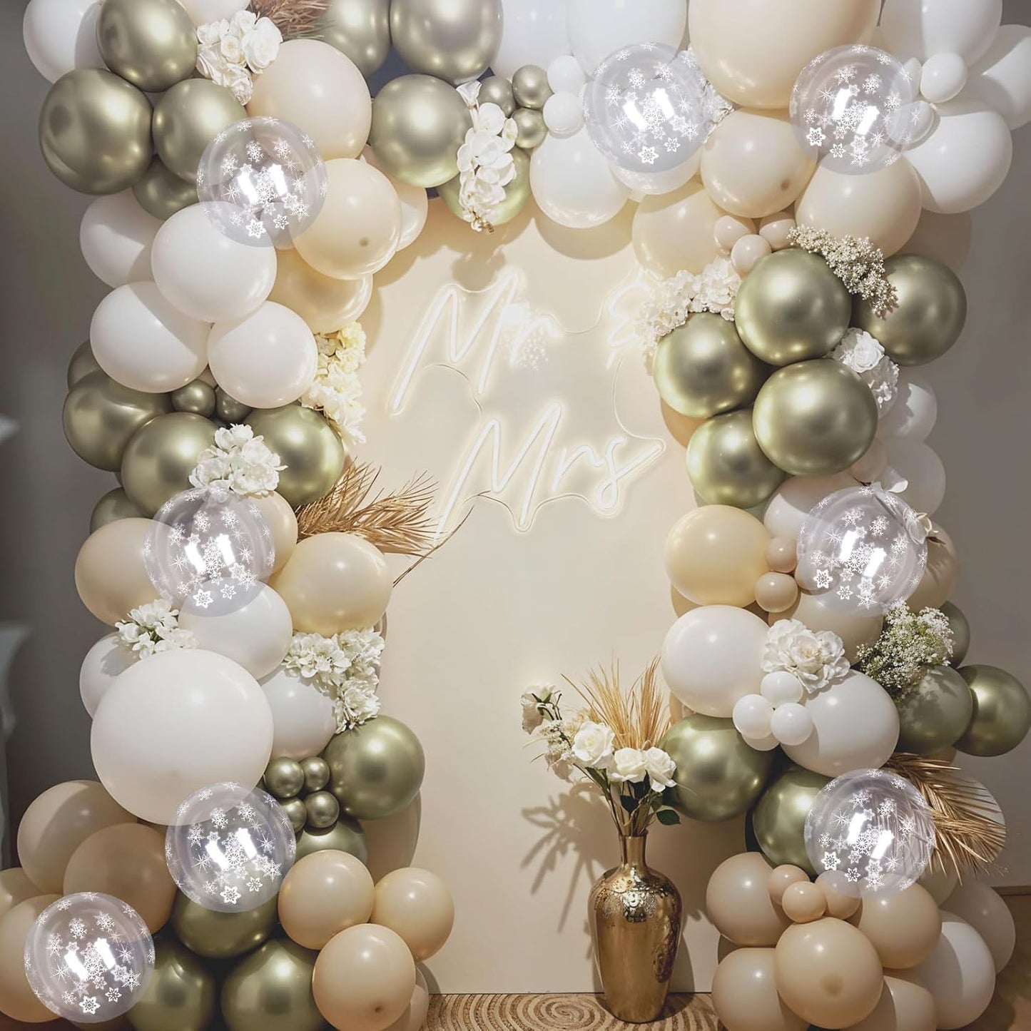 Snowflake Balloons Winter Wonderland Beige Gold Cream White Sand Balloons Neutral Boho Winter Balloon Set for Ice Onderland Snow Holiday Birthday Christmas Baby Bridal Shower Party Decorations