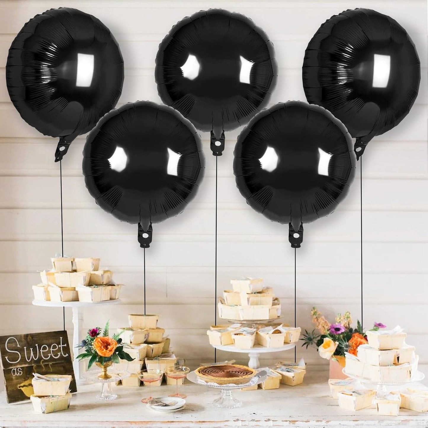 20 Pcs Black Round Shaped Balloons,18 Inch Round Foil Balloon,Giant Round Mylar Balloon Helium Balloons for Birthday Party Baby Shower Wedding Decorations (Black)
