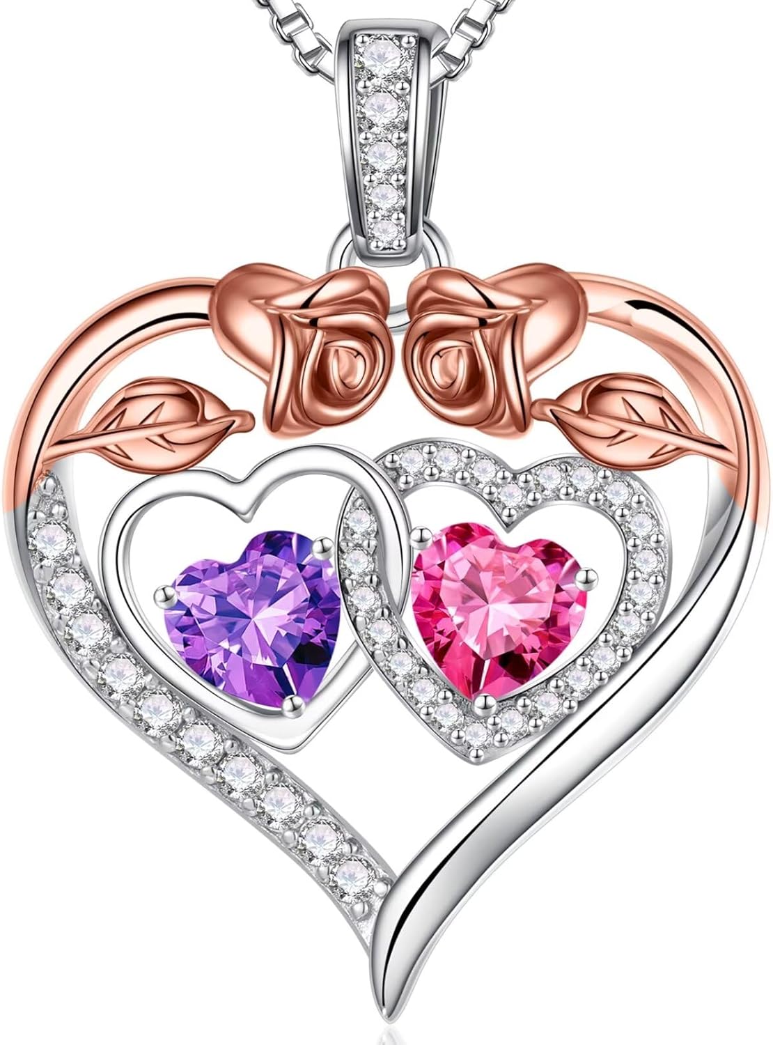 Iefil Double Birthstone Necklace Gifts for Wife Girlfriend Her Women, Birthstone Jewelry Gemstone Valentines Birthday Gifts for Her Women Wife Mom Grandma