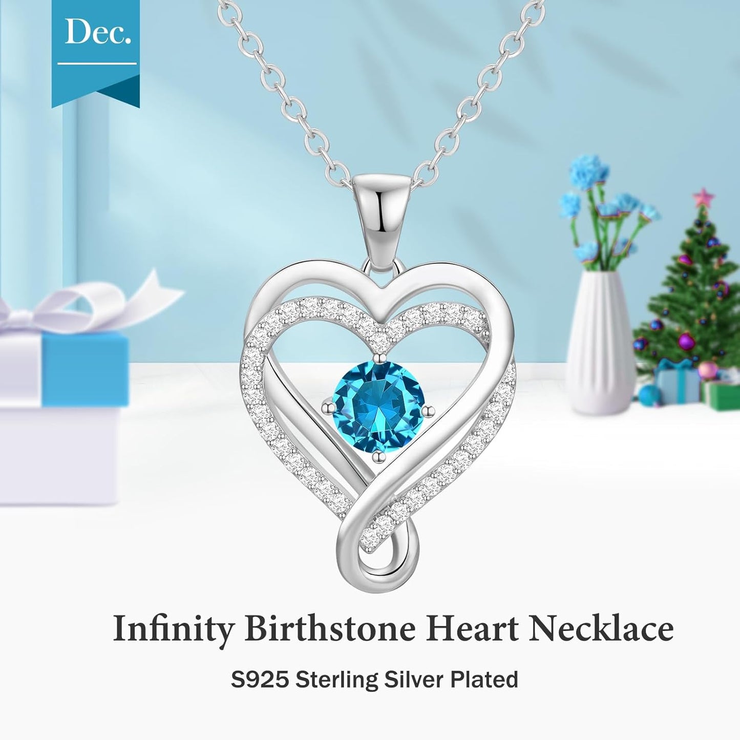 18K Rose Gold Infinity Love Heart Birthstone Necklace for Women Wife, Anniversary for Women Wife Birthday Gift for Her Girlfriend Mom Daughters, I Love You Women's Jewelry S925 Sterling Silver