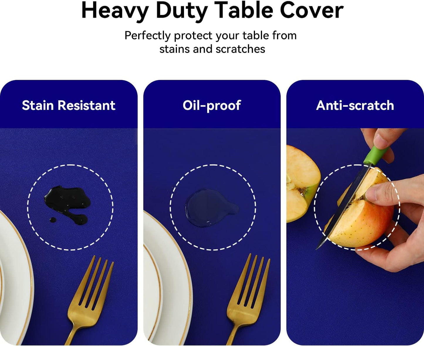 Romanstile 100% Waterproof PVC Tablecloth, Rectangle Oil Spill Proof Stain Resistant Vinyl Table Cloth, Wipe Clean Plastic Table Covers for Kitchen/Dining/Parties - 60 x 84 Inch, Royal Blue