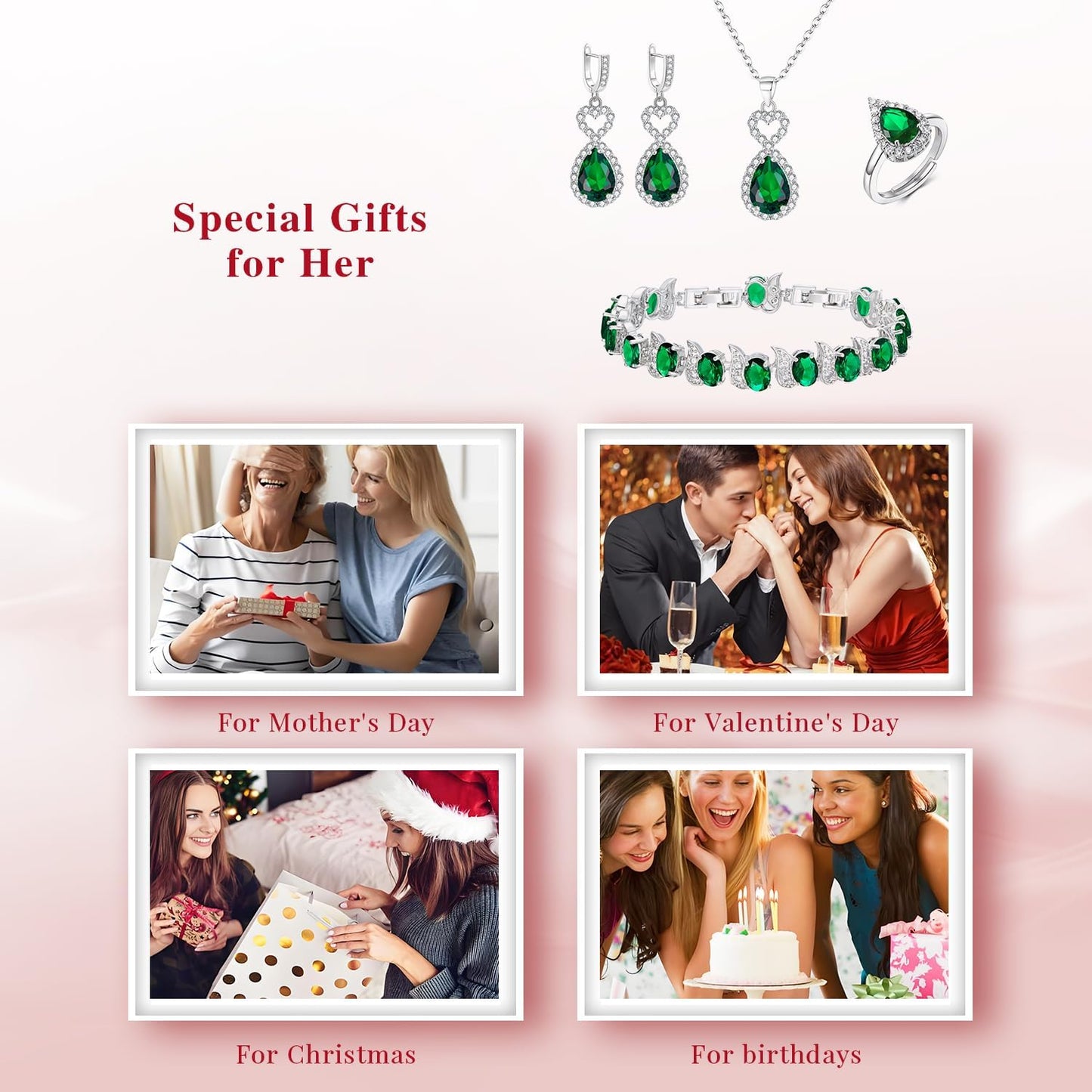 BriLove Wedding Jewelry Set for Women Bride Bridesmaid, Gorgeous Cubic Zirconia Teardrop Necklace Earrings Bracelet Adjustable Ring Jewelry Gift for Birthday/Anniversary/Mother’s Day