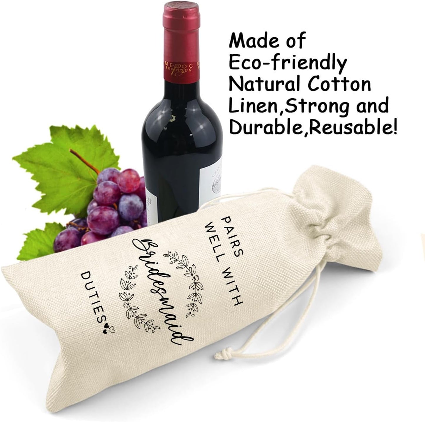 LANBAIHE Pairs well with Bridesmaid Duties, Bridesmaid Proposal Wine Bag, Bridal Party Gifts Wine Bag, Bridal Shower, Engagement, Wedding