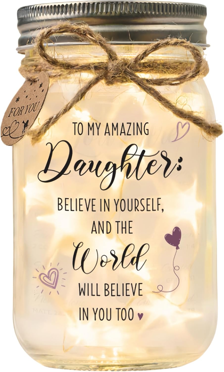 SOLMAY Mason Jar Night Light for Daughter – Sentimental Birthday, Christmas, Graduation & Mother’s Day Gift from Mom or Dad – Inspirational Decorative Jar Lamp with LED Fairy Lights