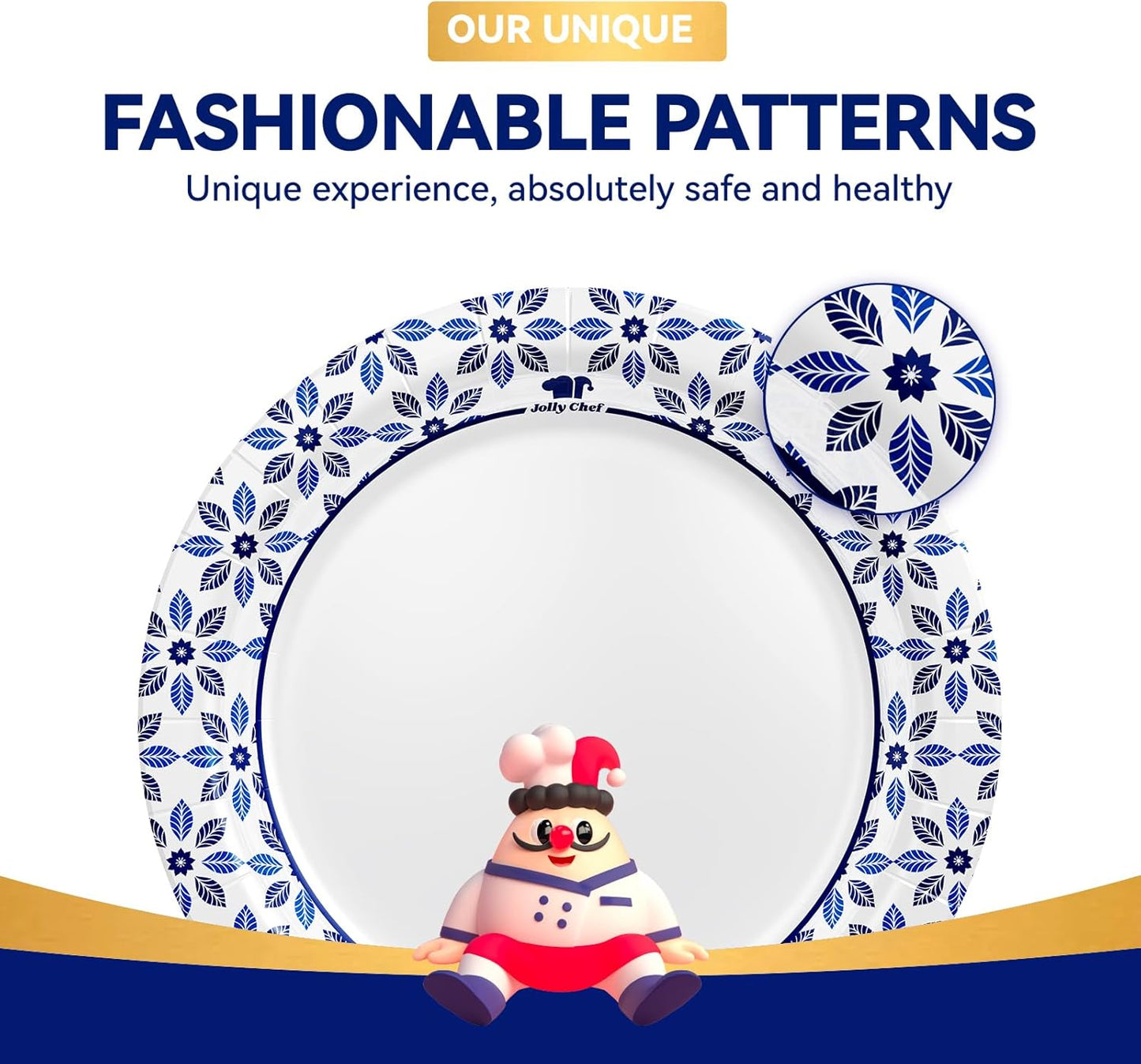 JOLLY CHEF 7 inch Disposable Paper Plates 150 Count, Soak Proof, Cut Proof, Heavy Duty Paper Plates for Everyday Use