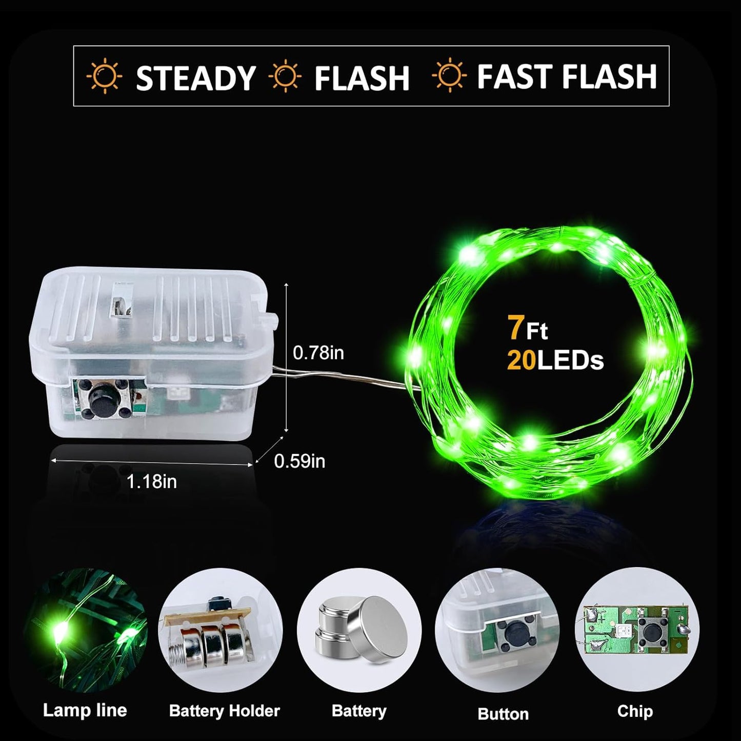 Aogist Led Fairy Lights 3 Modes Battery Operated String Lights Waterproof Silver Wire 7 Feet Firefly Starry Moon Mason Jar Lights for DIY Wedding Party Christmas (Green, 12 Pack)