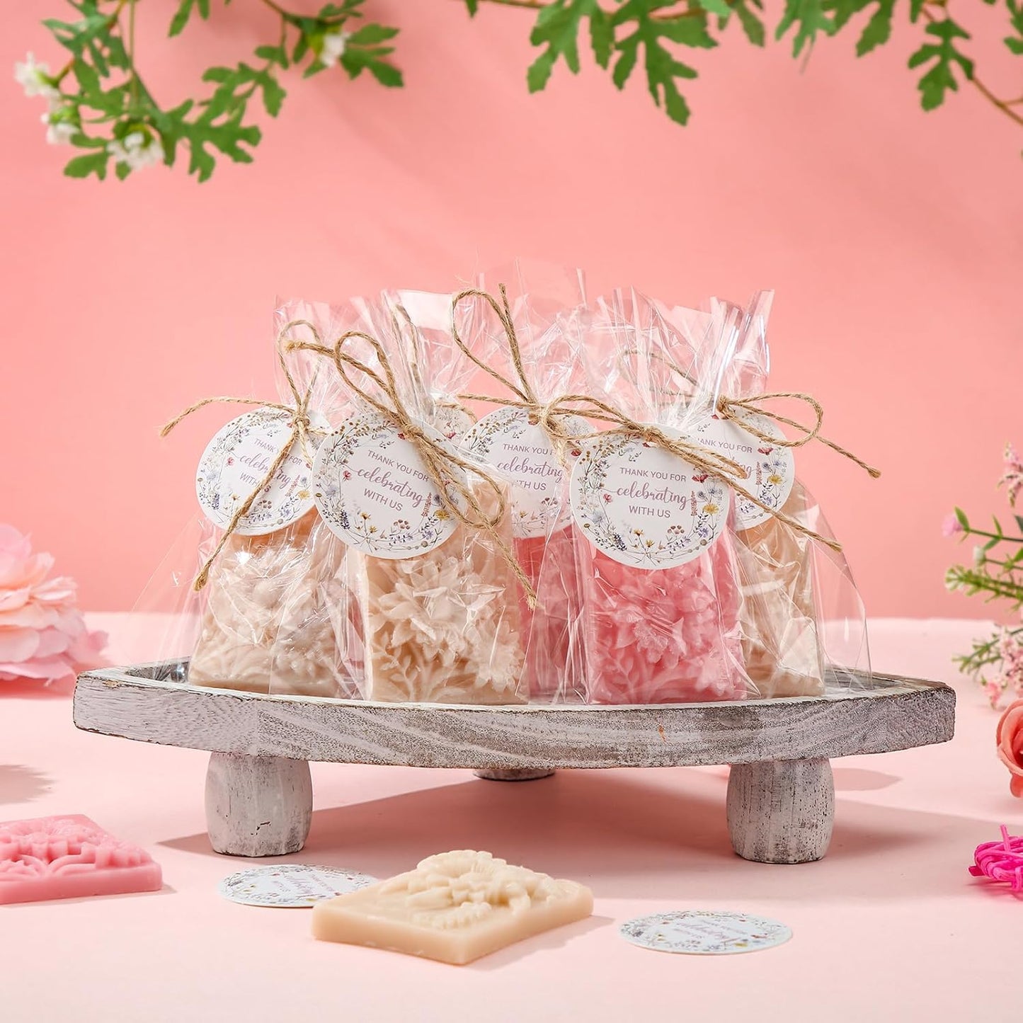 Demissle 20 Pcs Baby Shower Soap Favors Wildflowers Baby Shower in Bloom Flower Bath Soap Gift Set with White Greeting Card Handmade Gifts for Guests Decorations Supplies(Pastel Color,Stylish Style)