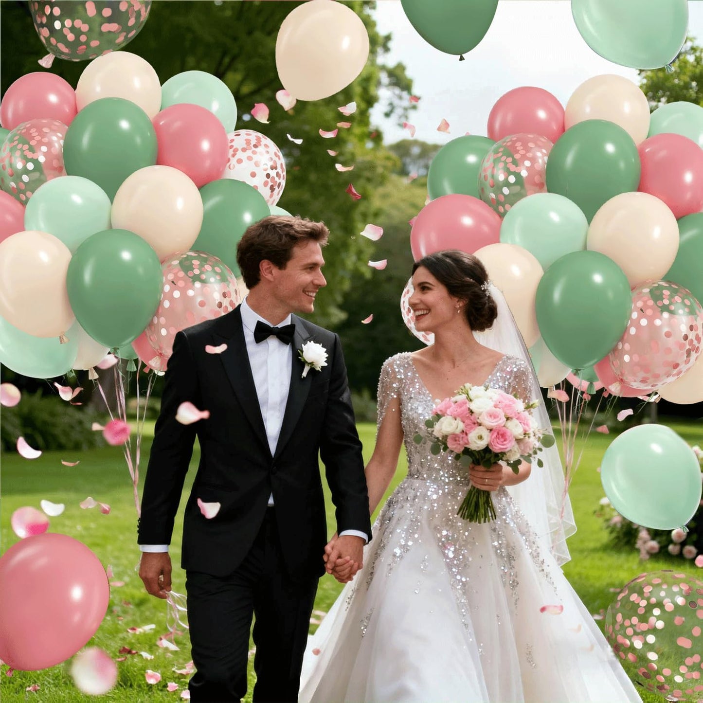 Sage Green and Dusty Pink Balloons,60pcs 12 Inch Avocado Green Sand White Rose Gold Confetti Balloons, Blush Pink for Birthday Wedding Garden Tea Party Baby Shower Decorations