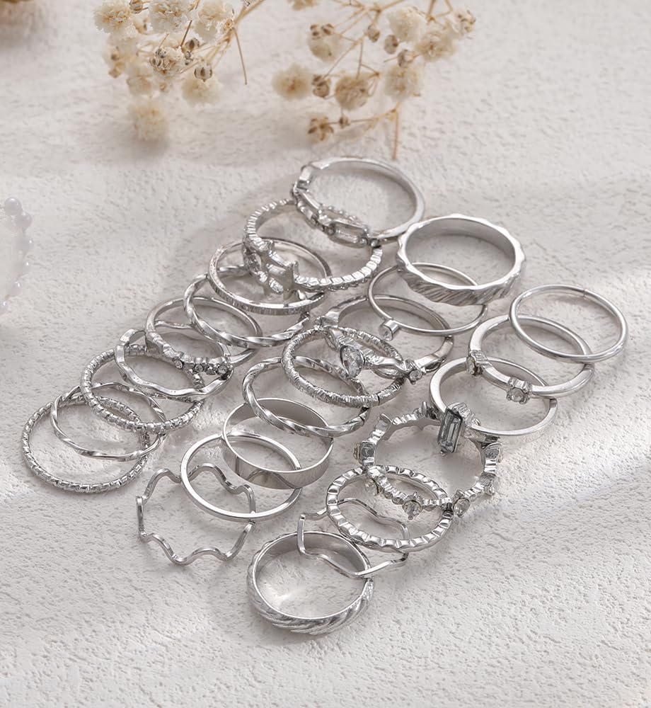 iF YOU 25 Pcs Gold Knuckle Ring Set for Women, Chunky Stackable Finger Midi Rings, Silver Simple Stacking Cute Rings Pack Trendy Stuff Jewelry Gift