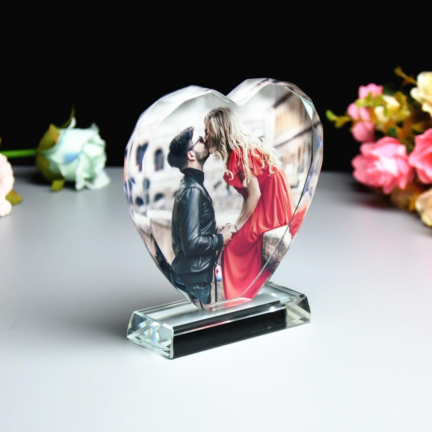 FANF&YKPY Personalized Crystal Custom Color Pictures - Heart-shaped Crystal Photo Frame, Birthdays, gift for her, Wedding Gifts, for Girlfriends, Husbands,Wife,Friends,Parents