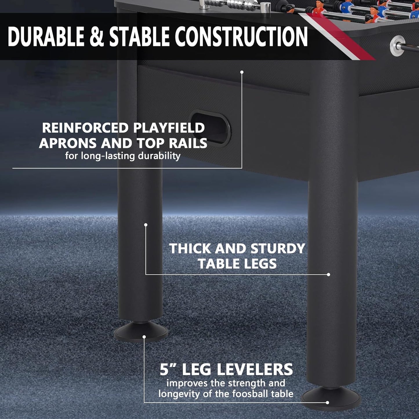 58 Inch Foosball Table, Full Size Competition Soccer Game Table for Adults & Kids, Heavy-Duty Indoor Arcade Table for Game Rooms & Parties (Black)