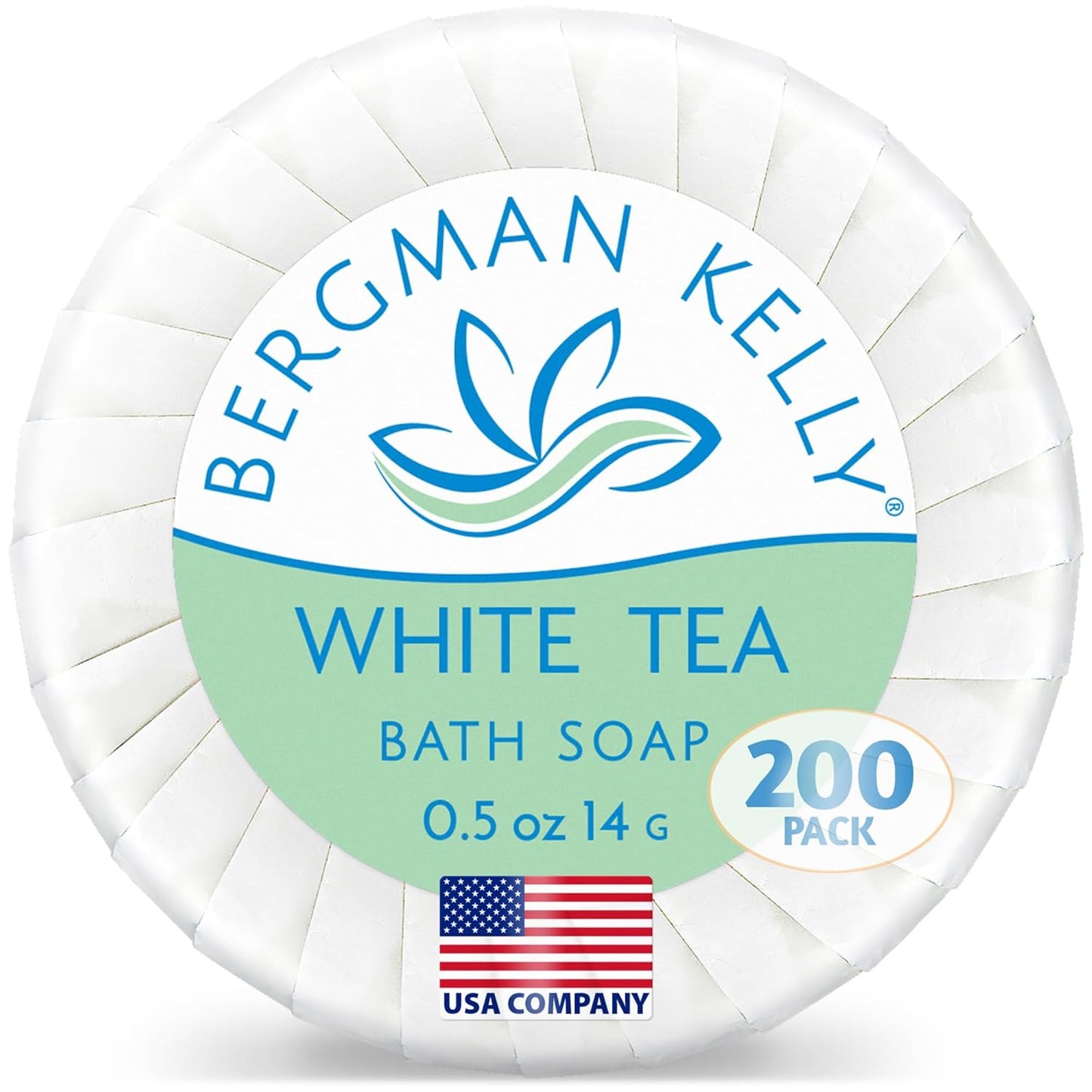BERGMAN KELLY - Hotel Soap Bars - White Tea, 0.5 oz, 200 PK - Travel Size Luxury Bulk Amenities Bar Soap, Mini Individually Wrapped Round Soap - Small Toiletries for Airbnb, Motel, Guest Bathroom