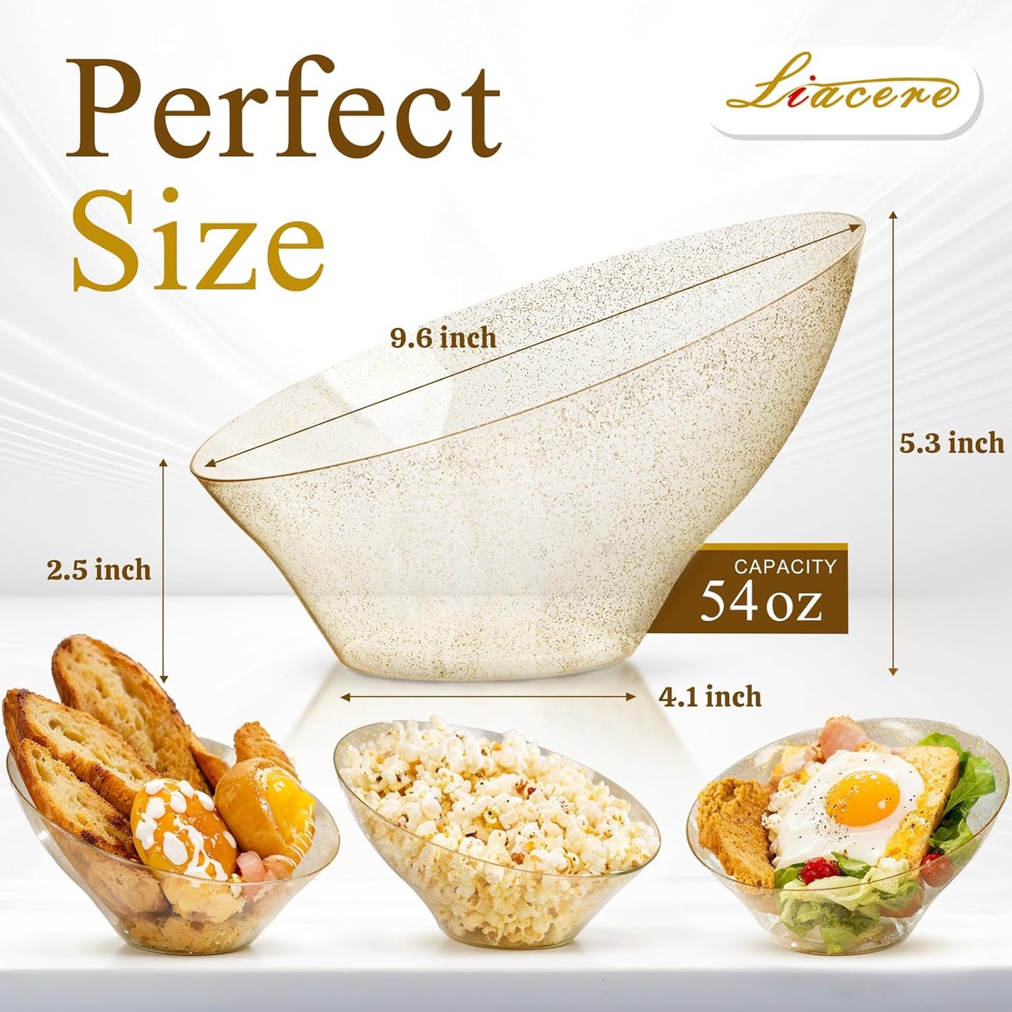 Liacere 16PCS Gold Plastic Serving Bowls - 54 OZ Angled Table Salad and Fruit Bowls Disposable for Chip&Candy - Ideal for Party &Thanksgiving