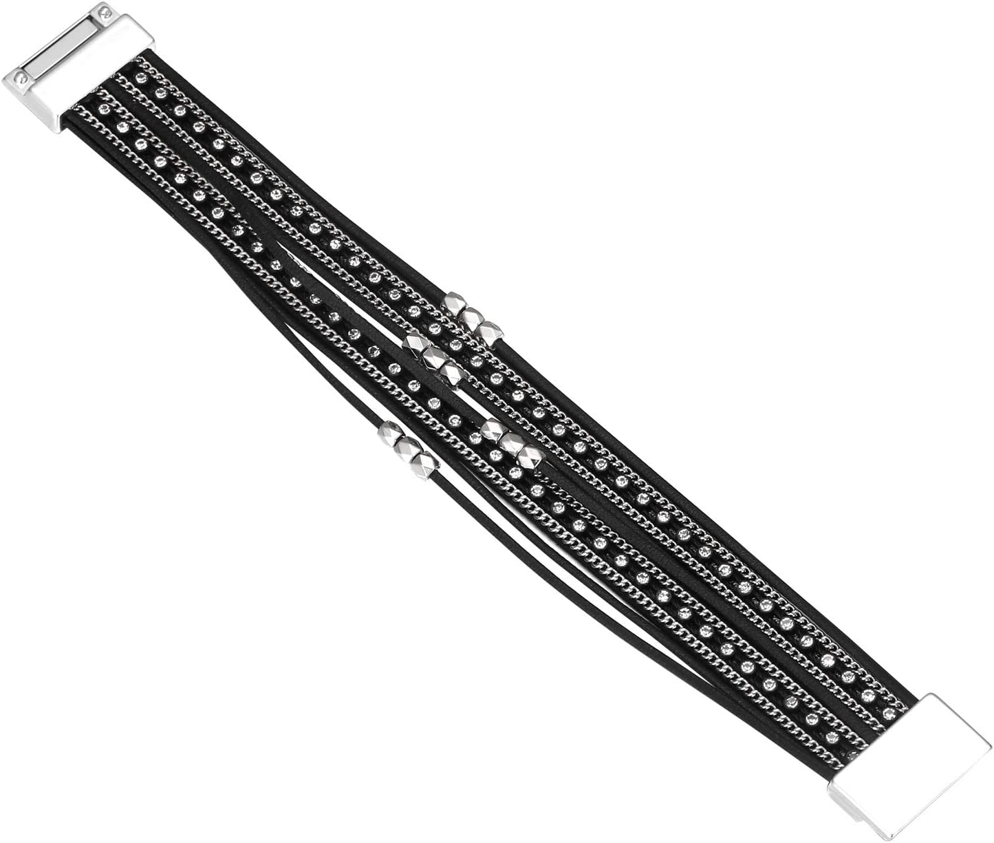 Fesciory Leather Wrap Bracelets for Women, Boho Leopard Multi-Layer Crystal Beads Cuff Bracelet Jewelry