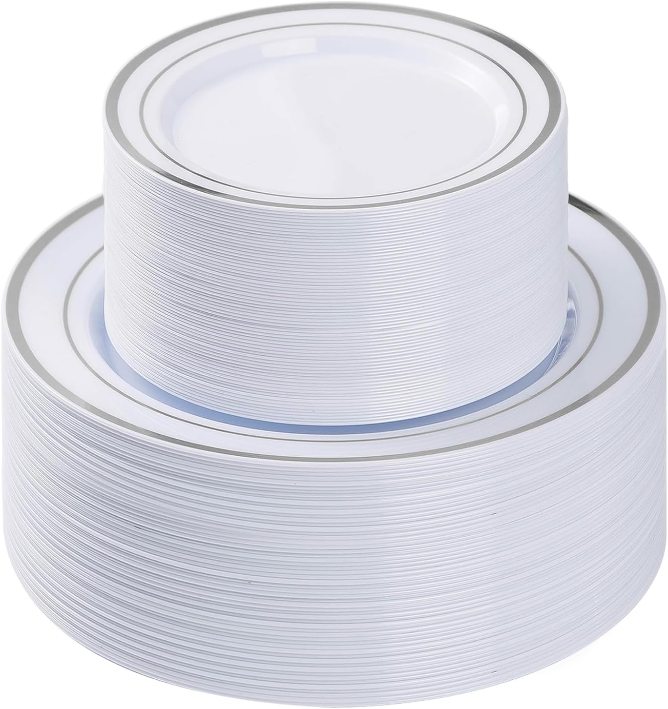 100PCS Silver Plastic Plates, Disposable Party Plates with 50 Dinner Plate and 50 Dessert Plate for Party, Wedding and Birthday