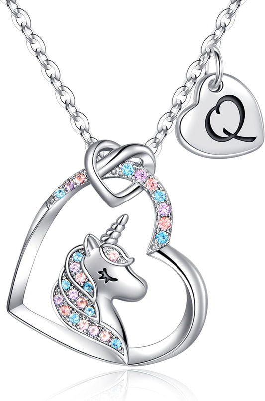 Hidepoo Stocking Stuffers for Teen Girls Kids - Colorful CZ Heart Pendant Initial Unicorn Necklaces for Girl Jewelry Birthday Gift Christmas Gifts for Grandkids Girls Kid