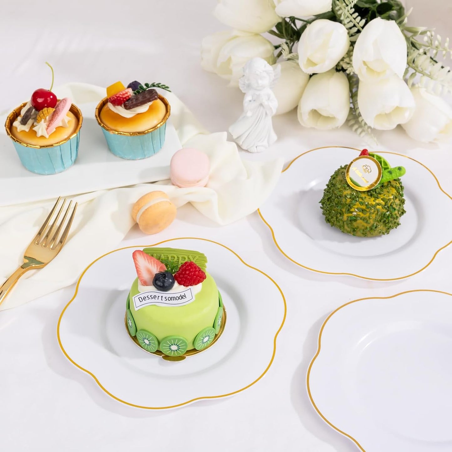 Liacere 100PCS White and Gold Dessert Plates- Disposable 7inch Floral Appetizer Cake Small Plates, Perfect for Wedding & Party & Holiday &Baby Show & Fall Decor & Thanksgiving