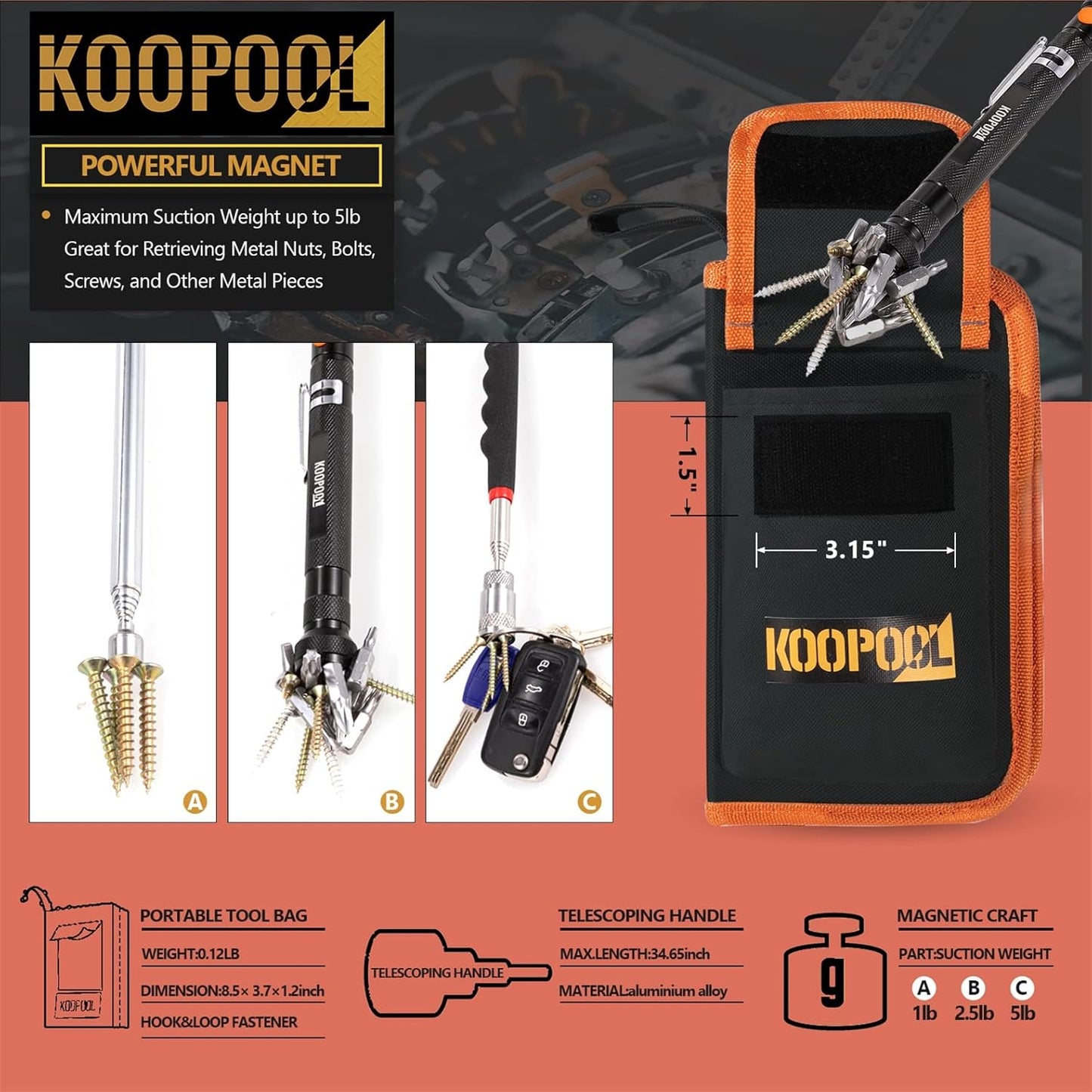 Telescoping Magnetic Pickup Tool Set, Inspection Mirror Telescoping, LED Flashlight, Cool Gadgets for Men, Gifts for Dad, Husband, Kids, Boyfriend, Magnet Stick