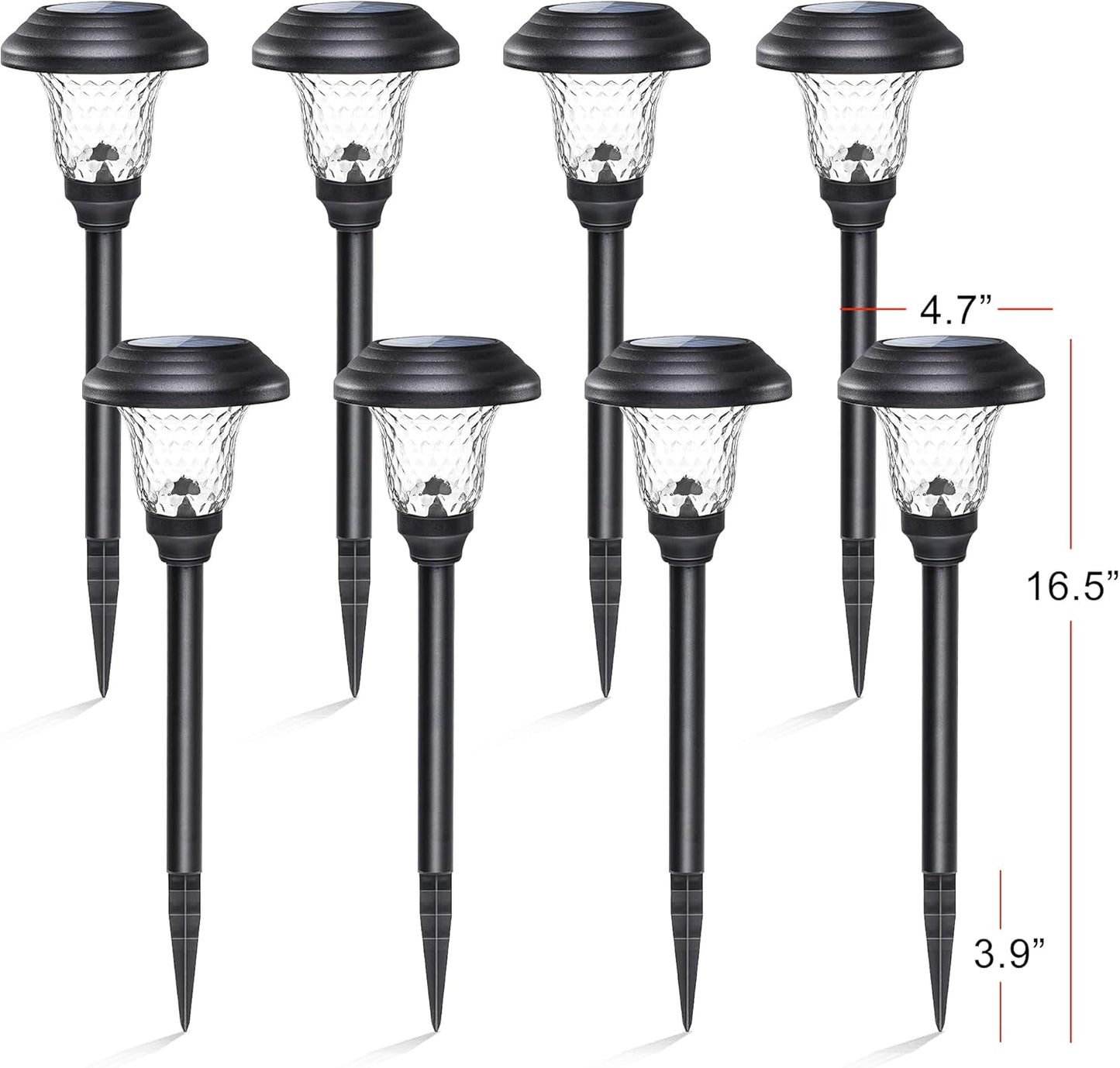 GIGALUMI 8 Pack Solar Pathway Lights, Solar Garden Lights Outdoor Warm White, Waterproof Led Path Lights for Yard, Patio, Landscape, Walkway (Black)