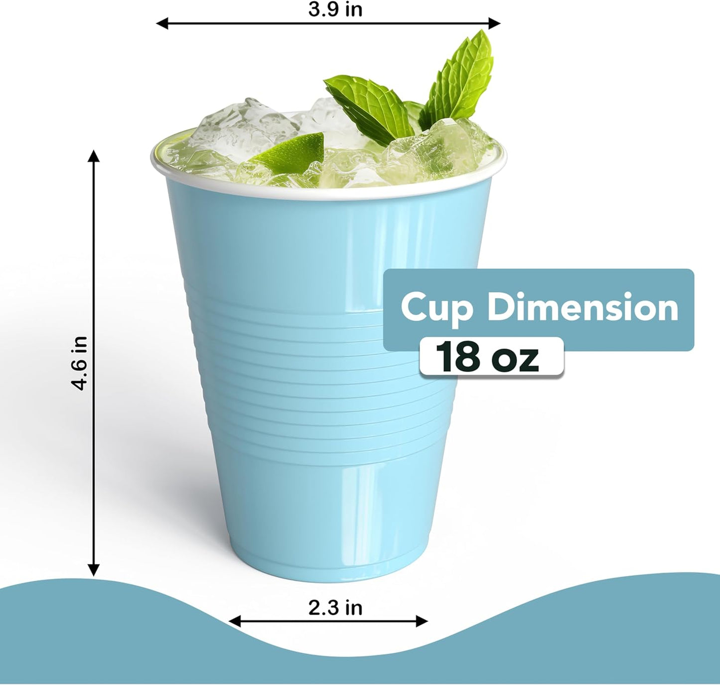 18 Oz Light Blue Plastic Cups For Party Supplies 50 Pack | Light Blue Disposable Cups Plastic | Disposable Drinkware For Parties, Events & Everyday
