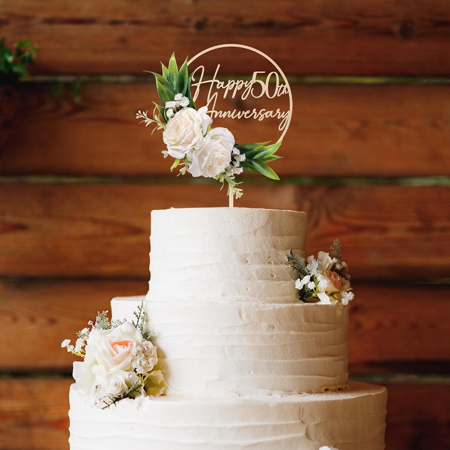 50th Wedding Anniversary Cake Topper 3D Artificial White Roses Flower Arrangement 50th Anniversary Cake Decoration