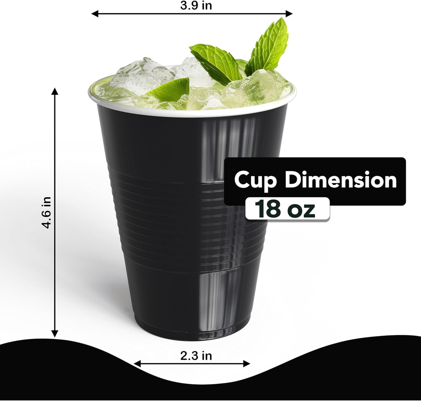 18 Oz Black Plastic Cups For Party Supplies 50 Pack | Black Disposable Cups Plastic | Disposable Drinkware For Parties, Events & Everyday