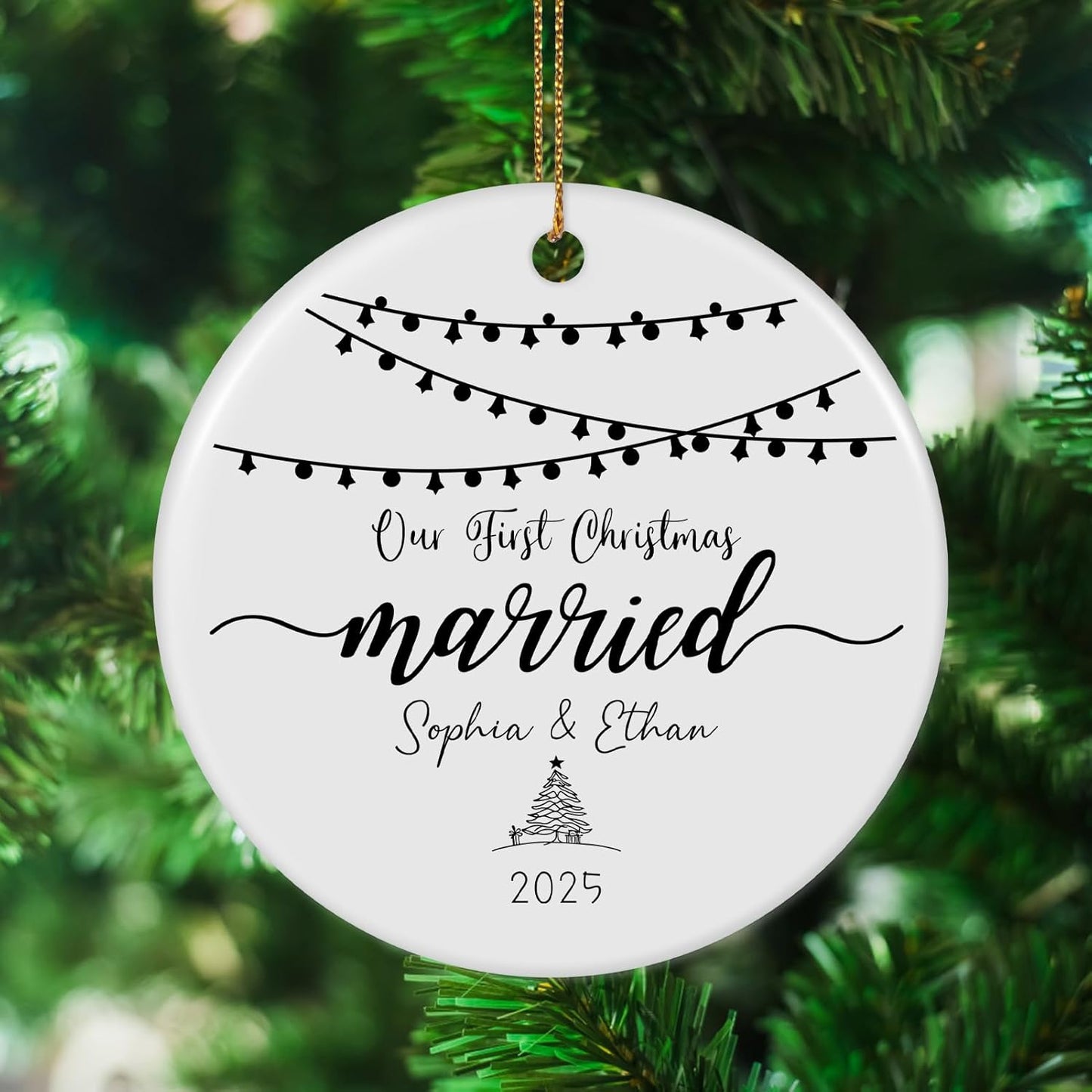 Personalized First Christmas Married Ornament 2025, Custom Engaged Christmas Ornaments with Names, Customized Wedding Engagement Gifts for Newlywed Couples Him Her