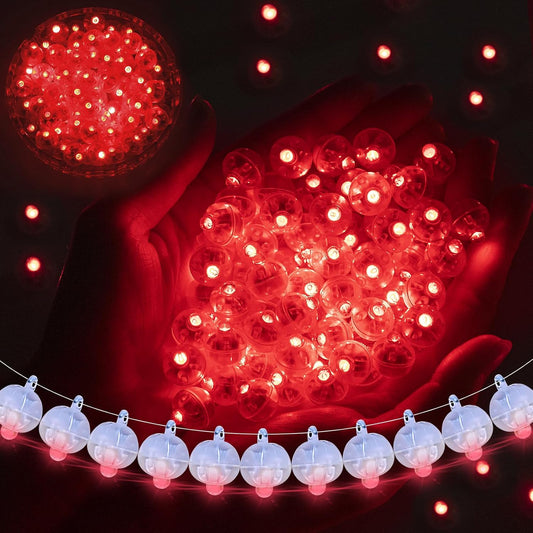 100pcs Balloon Lights Mini Led Lights Round Long Standby Time Multicolor Ball Light Paper Lantern Balloons Lights for Birthday Party Christmas Halloween Decoration (Red, 100 PCS with Hook)