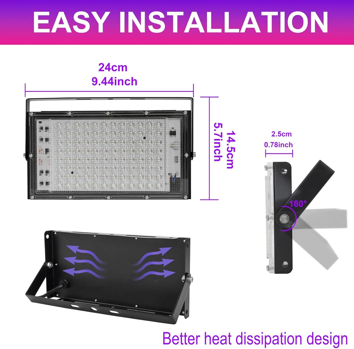 100W LED Black Lights for Glow Party - Waygor UV Blacklight Floodlight 395nm BlackLights Spotlight Purple Black Light Flood Light Fluorescent UV Lights Lamp for Halloween Decor (4 Pack)