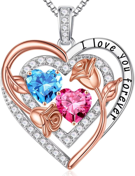 Iefil Birthstone Necklace for Women - Sterling Silver Birthstone Necklace Anniversary Birthday Gifts for Her Wife Mom Daughter