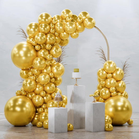 PartyWoo Metallic Gold Balloons 128 pcs Different Sizes Pack of 18 12 10 5 Inch, Chrome Gold Balloon Arch Kit Garland for Birthday Graduation Baby Shower Wedding Party Decorations Gold-G101