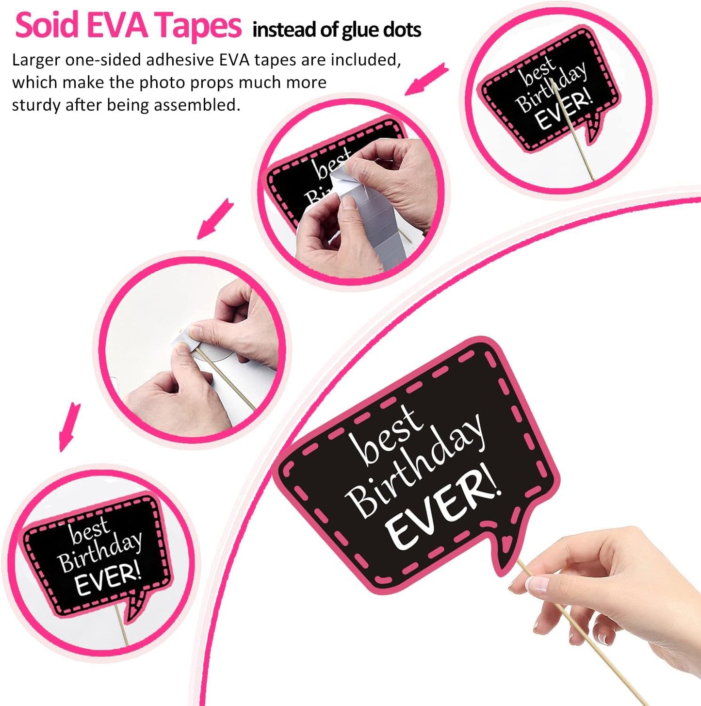 31pcs Hot Pink Girls Birthday Photo Booth Props Party Favors Supplies Bday Party Decoration Set for Bachelorette Party Decoration Girls Birthday Bridal Shower Pink Party Supplies