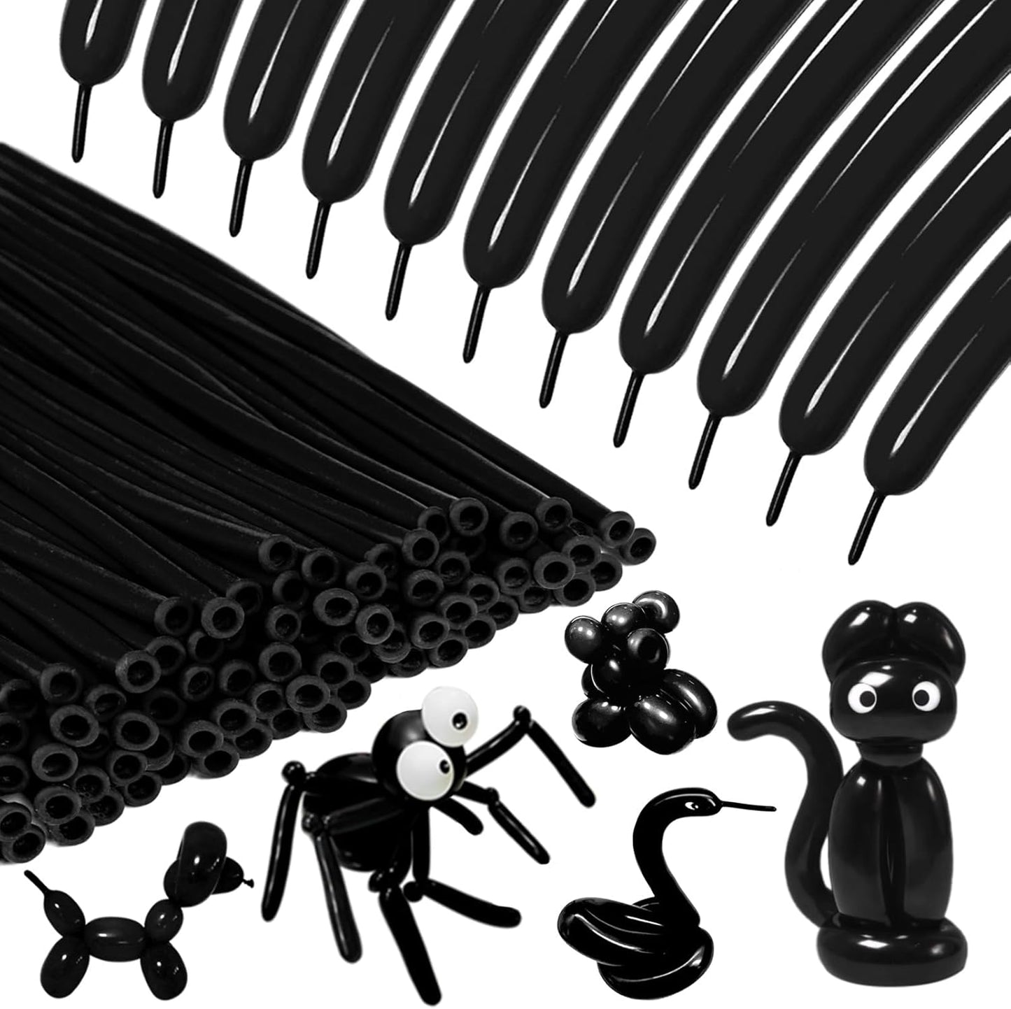 KAWKALSH 260 Black Long Balloons for Balloon Garland Thickening Skinny Latex Twisting Animals Modeling Christmas Birthday Wedding Party Festival Decorations 100pcs