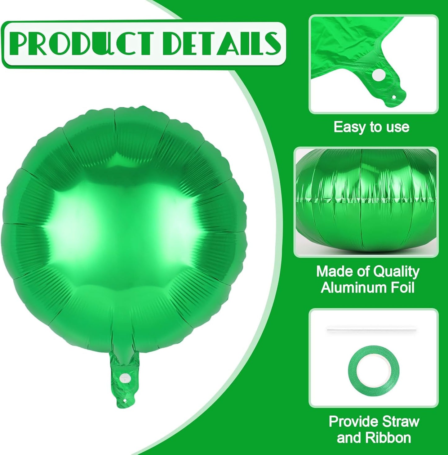 20 Pcs Round Shaped Balloons,18 Inch Round Foil Balloon,Giant Round Mylar Balloon Helium Balloons for Birthday Party Baby Shower Wedding Decorations (Green)