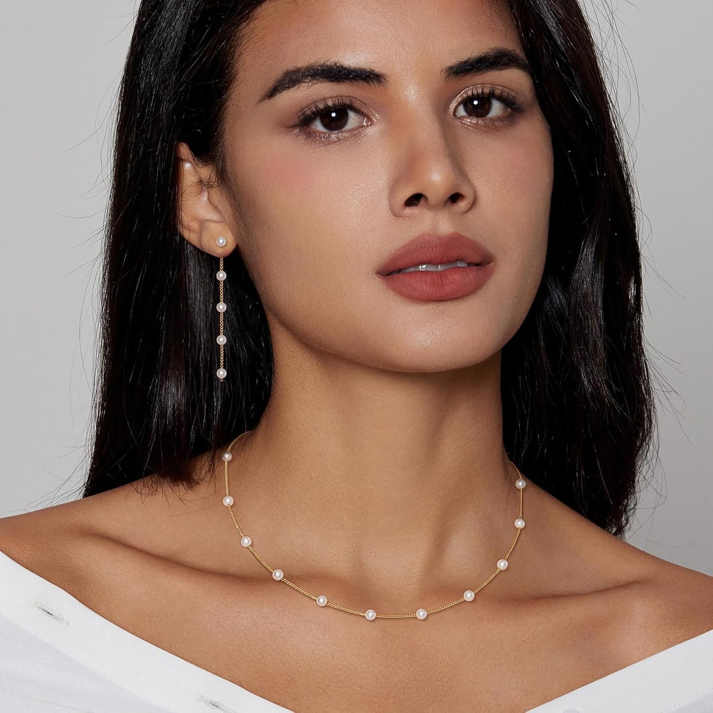 Gold Jewelry Set for Women - Dainty 14K Gold Plated Pearl Necklace and Earring Set with Drop Earrings, Bracelets, Choker Necklace - Wedding Jewelry Gift
