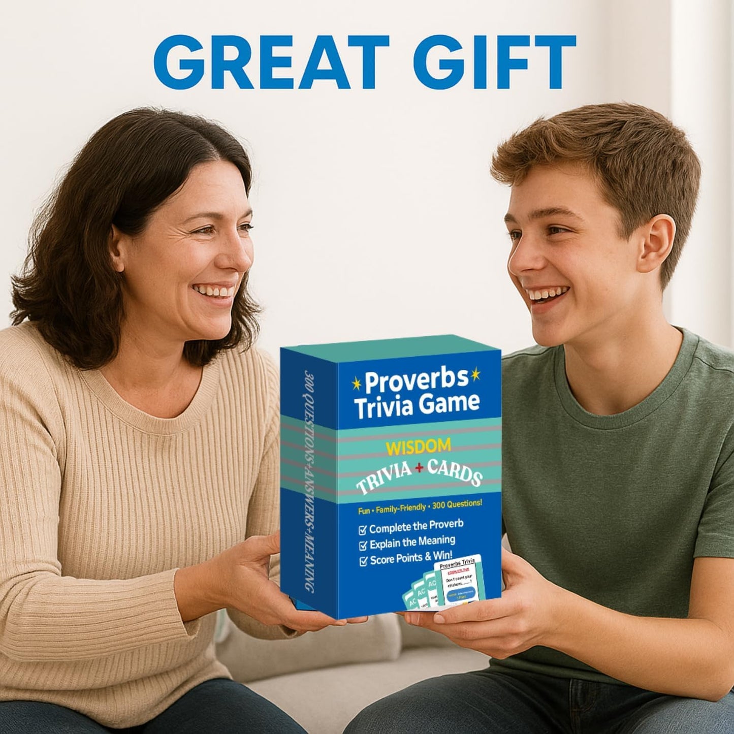 Proverbs Trivia Games, 300 Questions with Answers & Meanings | Fun Family Party Board Games, Team Game Night, Educational Trivia Card Game, Improves Wisdom