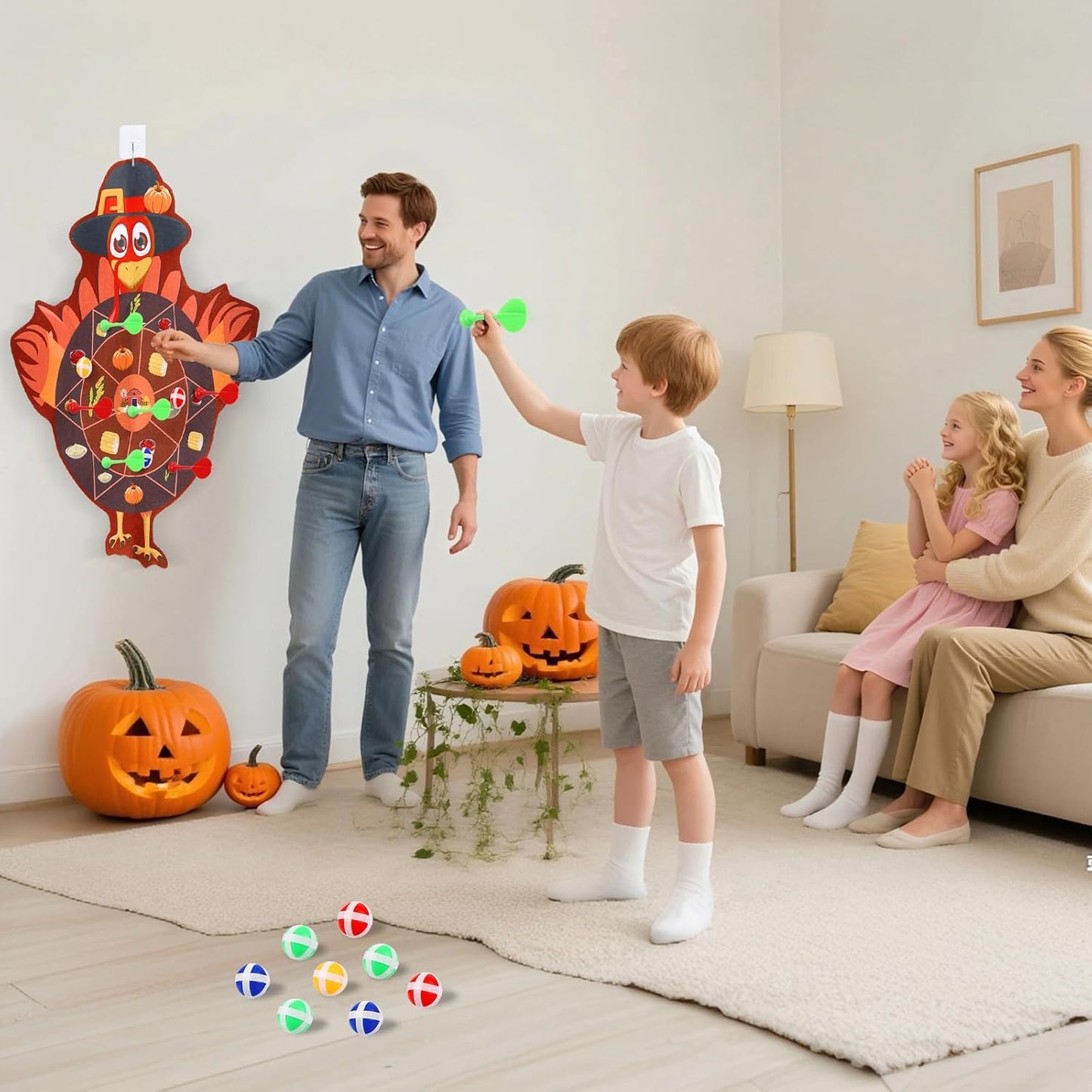 Thanksgiving Games Turkey Dart Board for Family, Teen Adults with 12 Sticky Balls and 8 Darts, Thanksgiving Activities Games Toys Party Favors Gifts